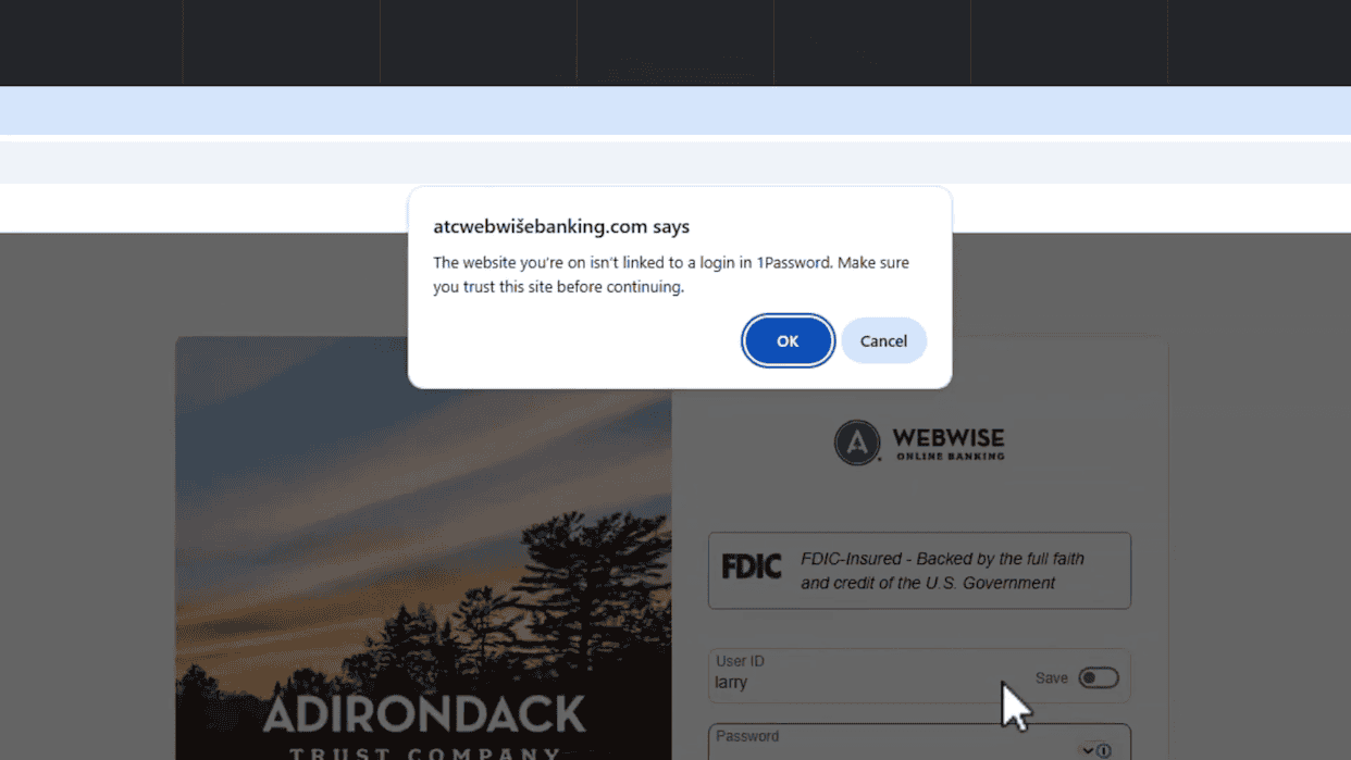 ATC Web Wise bankinssida med Macken magasin, tydlig inloggningsbild på dator.