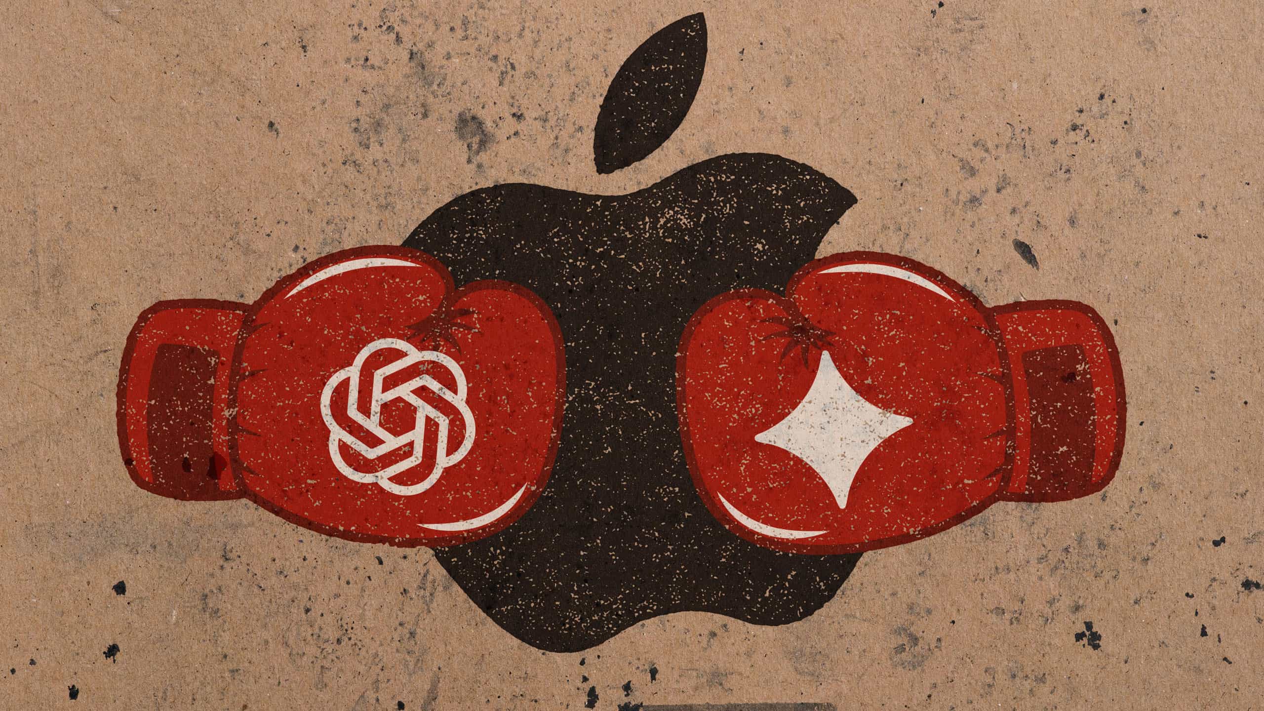 1. En illustration av ett äpple med boxningshandskar, symboliserar mötet mellan teknik och sport, perfekt för en modern butik som Macken.