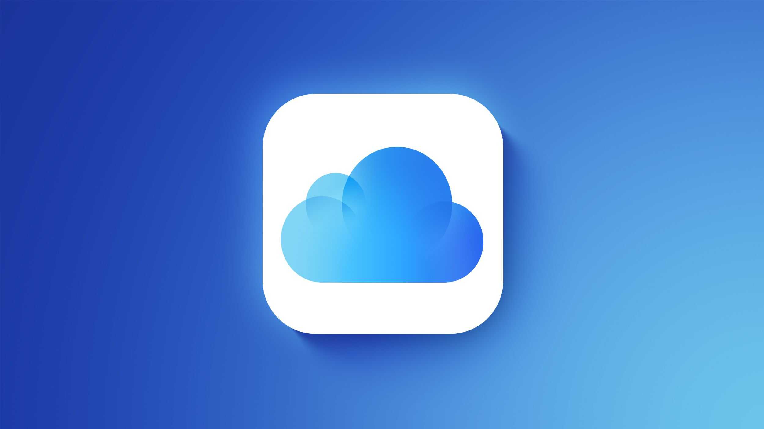 Skyddat moln-ikonen för iCloud, symbol för lagring och backup, synlig mot en blå bakgrund.