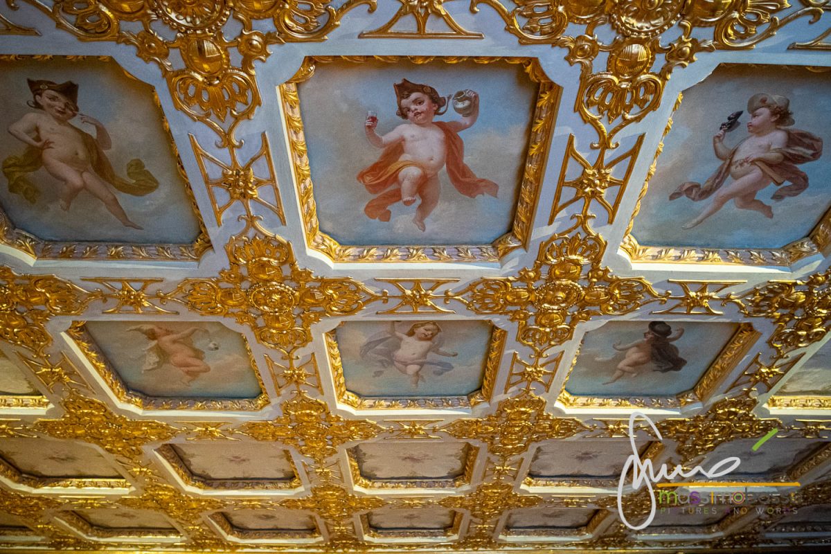 Soffitto a cassettoni con maschere carnevalesche d'Italia, nella