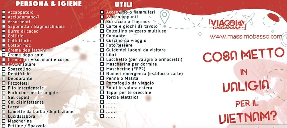 Lista per un viaggio in Vietnam. elenco a scopo descrittivo: viaggio in Vietnam cosa fare, viaggio in Vietnam cosa portare