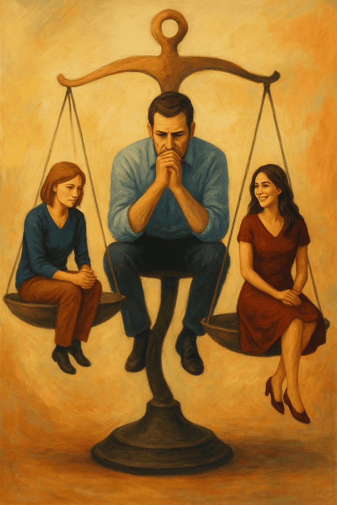 un uomo indeciso tra moglie e amante