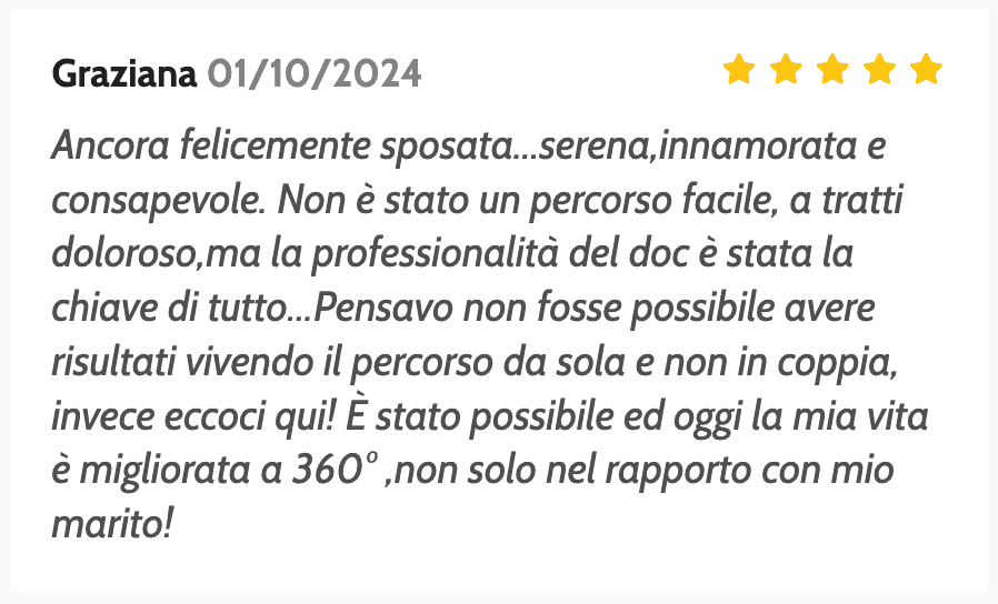 Recensione positiva di una paziente soddisfatta del percorso.