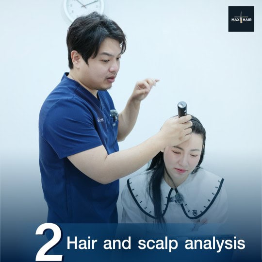 Dr. House at Max Hair Clinic analyzing a patient's scalp ahead of Hair Transplantation