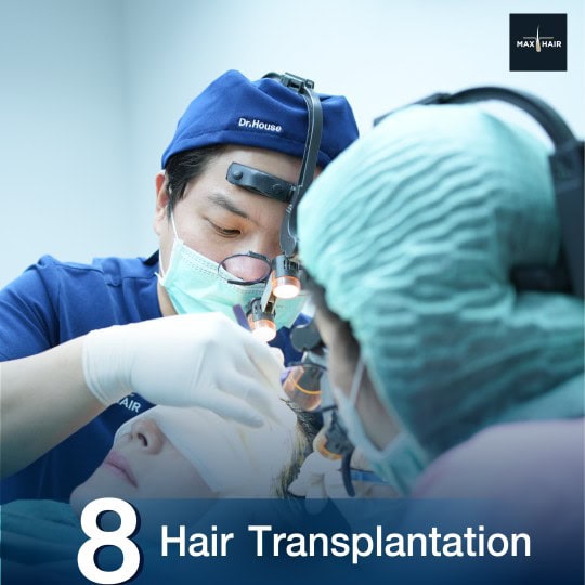 Doctors perform the implementation portion of a hair transplantation