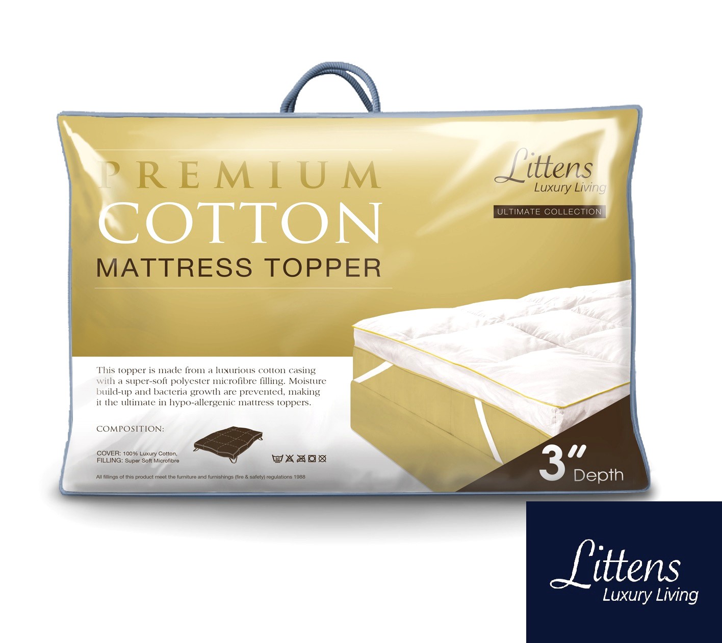 Luxury Mattress Topper : 3" depth with pure cotton casing