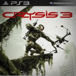 📸 Portada oficial del videojuego Crysis 3 PS3 mostrando a Prophet con su arco futurista y fondo urbano selvático