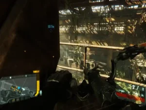 🦾 Personaje Prophet en Crysis 3 PS3 apuntando con el arco depredador, mostrando el poder del nanotraje y los gráficos avanzados del juego