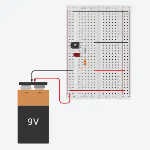 Diagrama del transistor NPN en zona de corte sin corriente de base y LED apagado