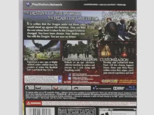 Vista trasera del Dragon's Dogma RPG PS3 con detalles del juego, modos y características