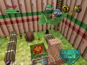 Personaje Link usando una máscara mágica en The Legend of Zelda: Majora’s Mask para Nintendo 64