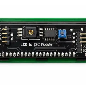 Vista posterior del módulo adaptador LCD a I2C mostrando pines y soldaduras