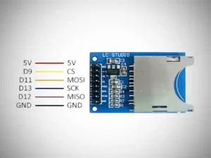 Módulo microSD compatible con Arduino mostrando pines de conexión