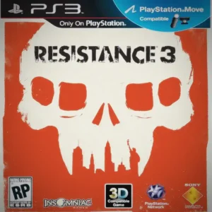 Portada oficial del juego Resistance 3 PS3 mostrando el logo y diseño postapocalíptico