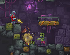 Alien shooting game with pixel art graphics and zombie enemies in a dark underground setting.