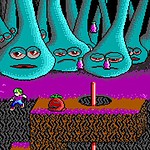 Upside-down and disoriented creatures with tired eyes in a surreal pixel art environment.