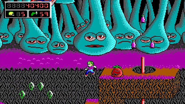 Upside-down and disoriented creatures with tired eyes in a surreal pixel art environment.