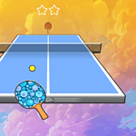 Colorful ping pong game in a vibrant sky-themed setting.