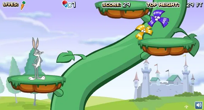 Energetic Taz Bunny Jumping on Tree Branch in a Castle Background.