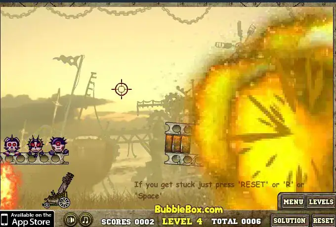 Explosive cartoon zombie game with shooting and blasting effects.