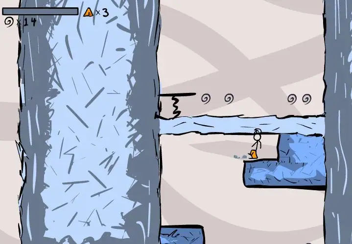 1. Ice climber game scene featuring a stick figure on icy platforms.