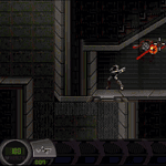 Explosive firefight: pixelated sci-fi action game with robot combat and shooting.