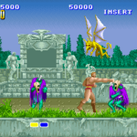 Viking dragon flying over a medieval fantasy scene with characters engaging in battle.