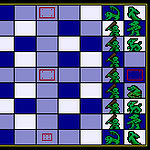 Chessboard game interface showing a digital chess match with animated pieces.