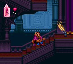 A pixel art knight resting on a staircase in a castle environment.