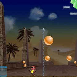 1. Retro arcade game with a cartoon character dodging bouncing balls against an ancient Egyptian backdrop.
