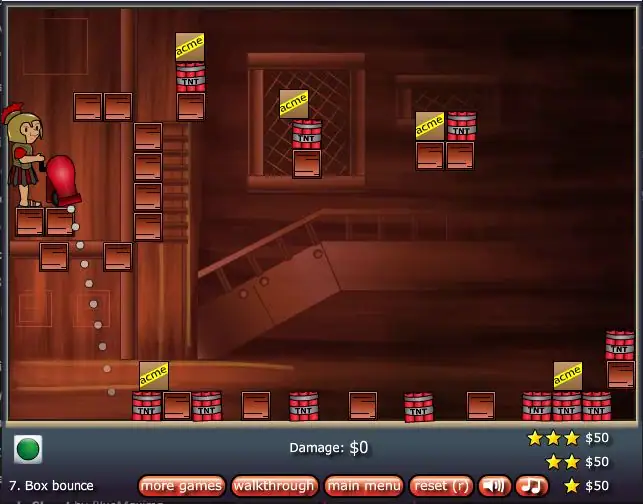 Bright girl bouncing on a red balloon amid falling blocks in a fun arcade game.