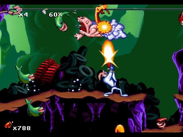 Cartoon-style shooter game scene with a mouse and flying enemies.
