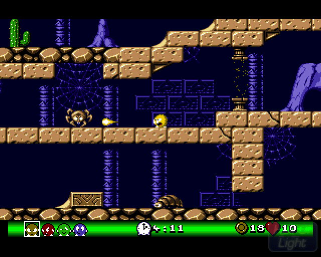 Mouse hero adventure platform game with spiders and treasures.