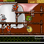 Colorful Pac-Man-inspired arcade game with lively character animations on platforms.