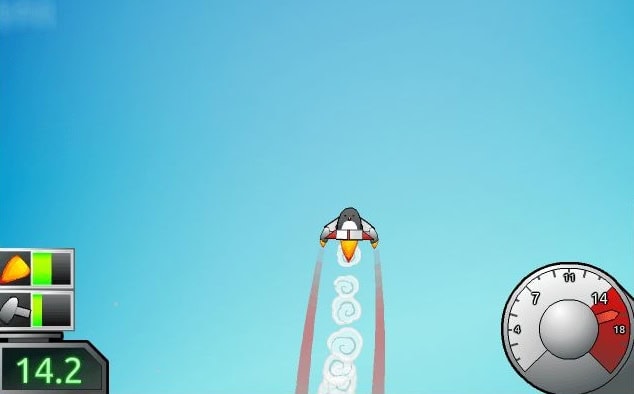 משחק תעופה רקטי עם תכונות שליטה במהירות ודחף.