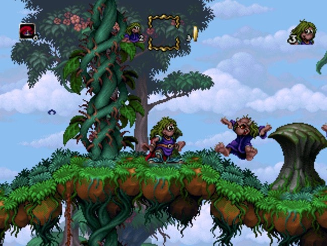 Cute cartoon jungle scene with mischievous monkeys swinging on trees.