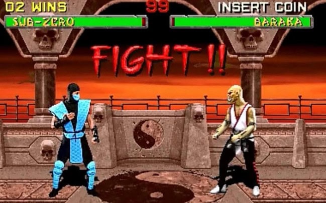 1. Classic Mortal Kombat game screenshot with fighters in combat.