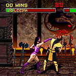 Epic Mortal Kombat fight scene with Scorpion and Maid in action.