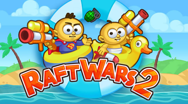 Explosive raft battles in Raft Wars 2 with fun characters and water battles.