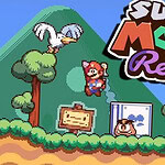 Bird perched on tree with Super Mario World icon in the background, showcasing classic pixel art.