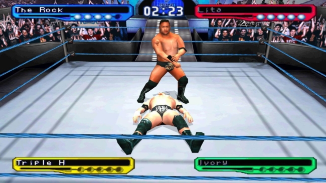 High-tech WWE wrestling game with realistic graphics and intense match action.