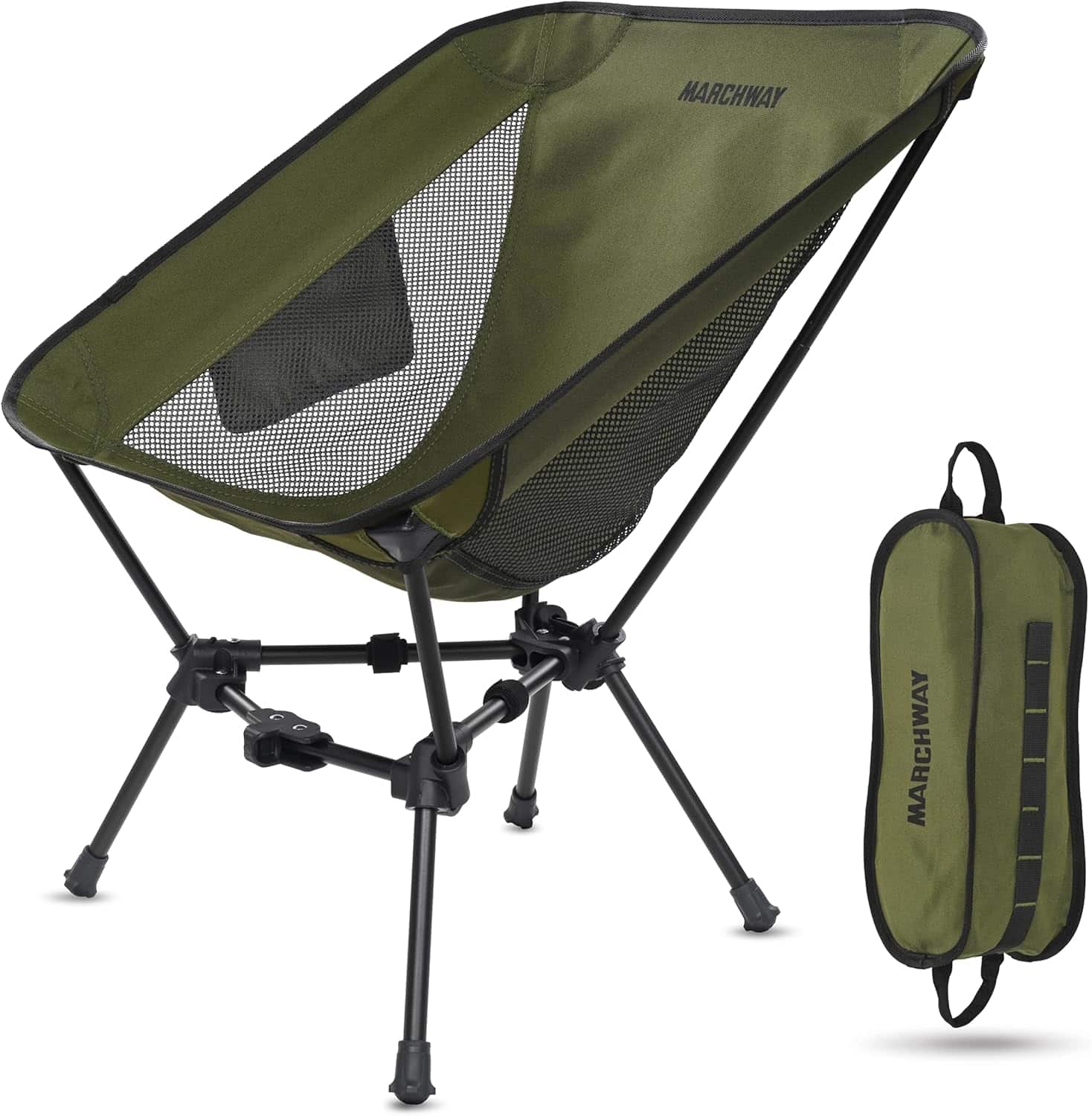 Marchway Camping Chair Green — lightweight folding camping chair for outdoor adventures, fishing, and hiking.