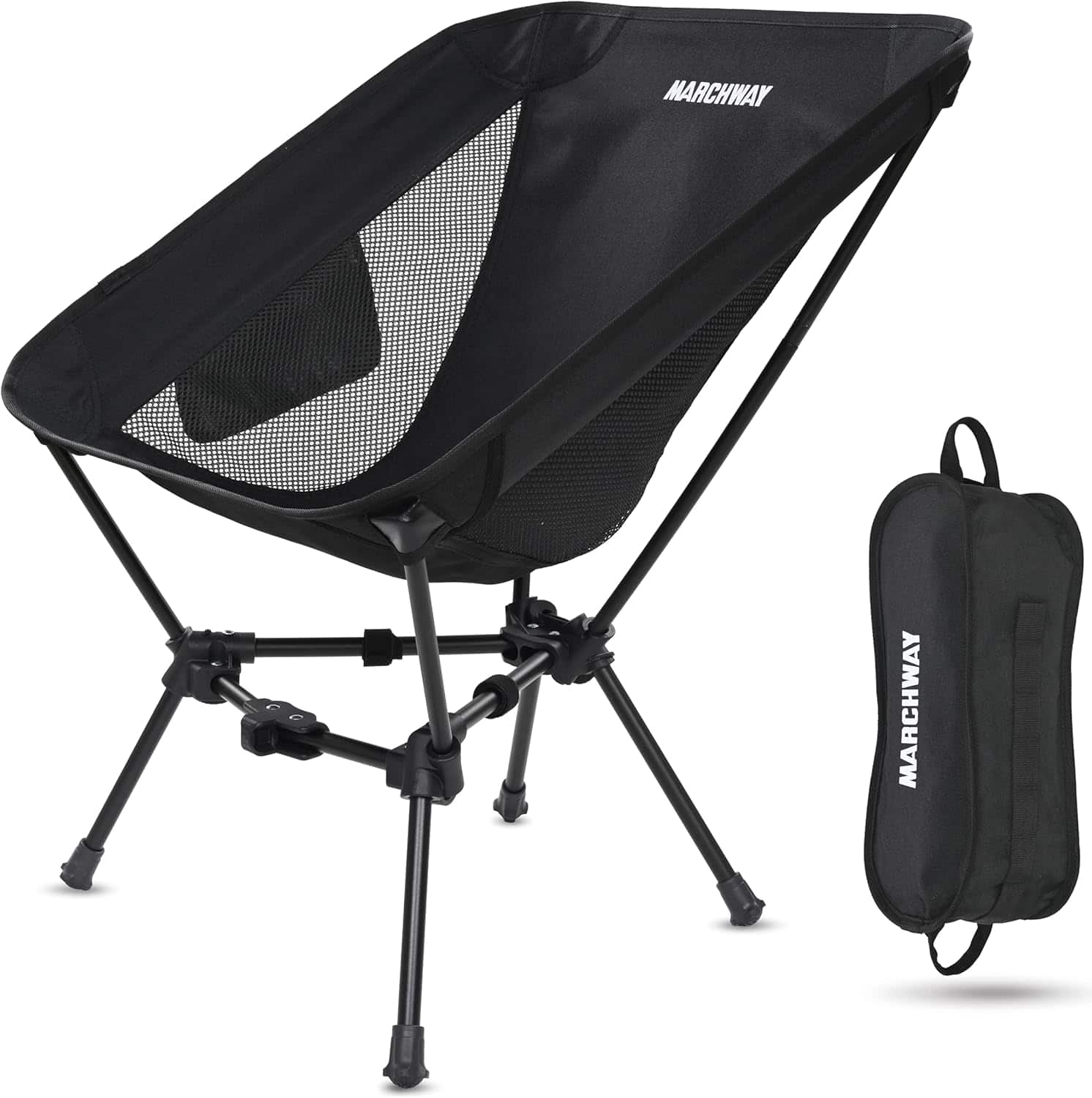 Marchway Camping Chair Black — lightweight folding camping chair for outdoor adventures, fishing, and hiking.