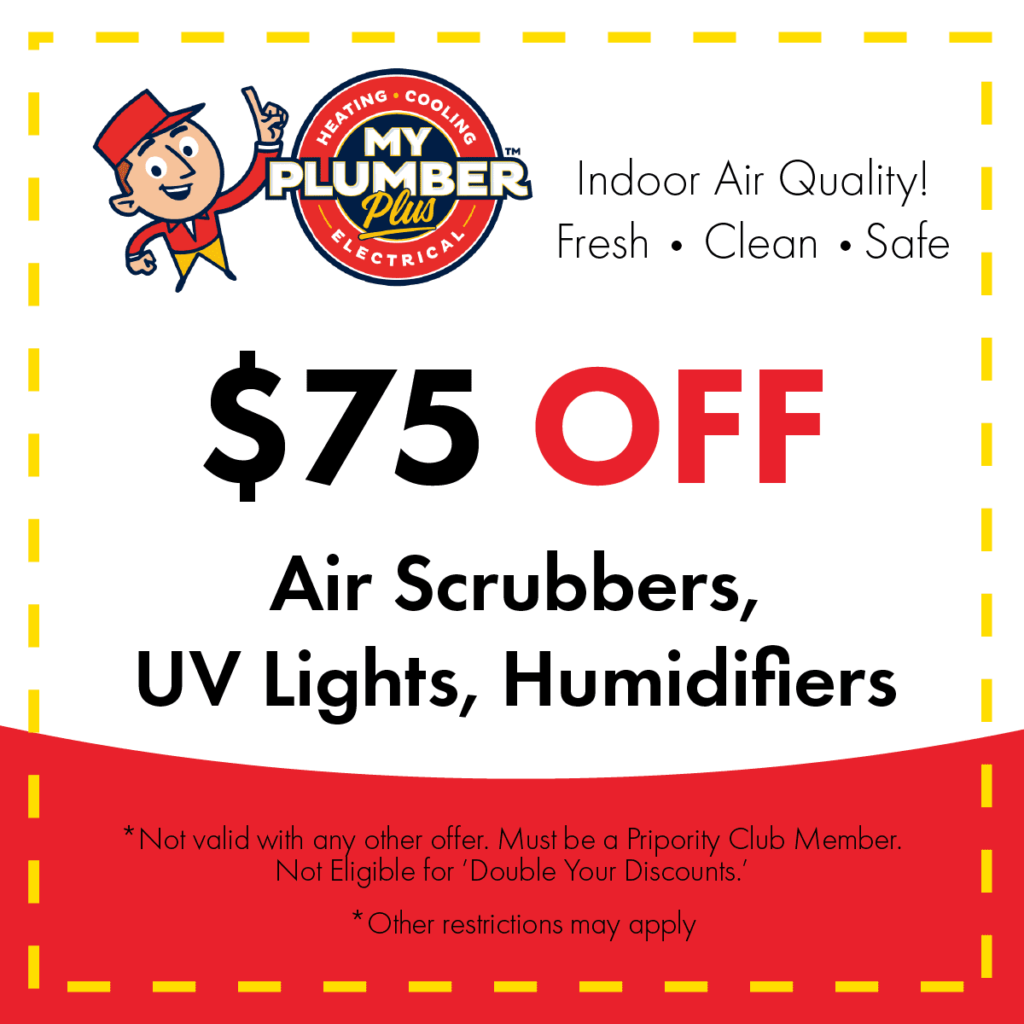 $75 off air scrubbers, UV lights, and humidifiers from My Plumber Plus; financing options available. Offer requires Priority Club membership and cannot be combined with other discounts.