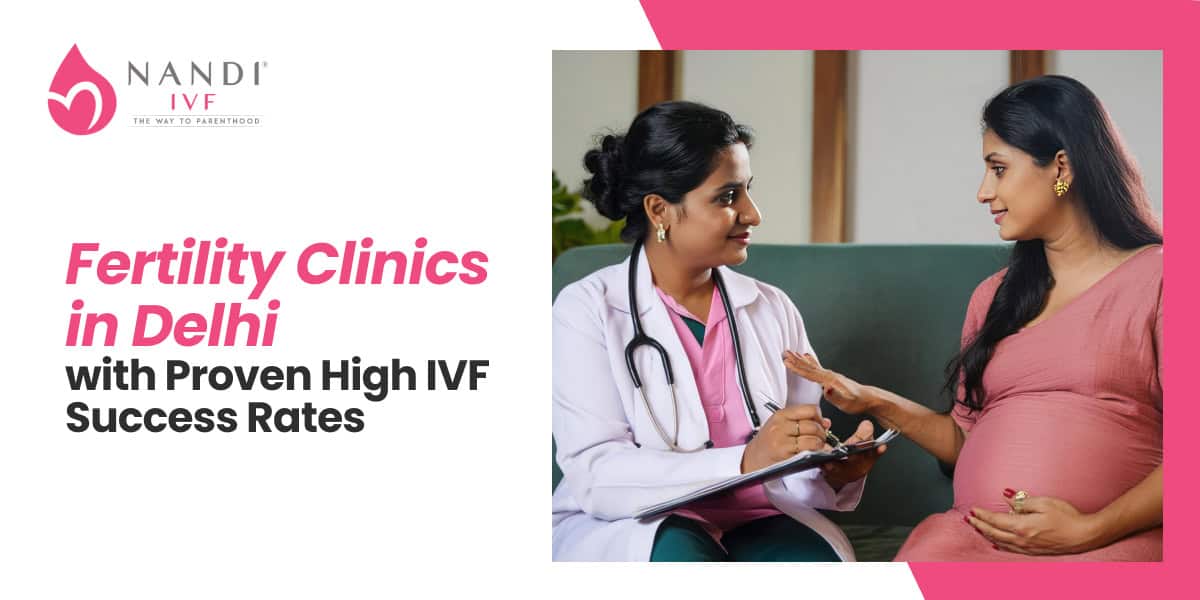 Doctor consulting with pregnant woman at Nandi IVF fertility clinic in Delhi.