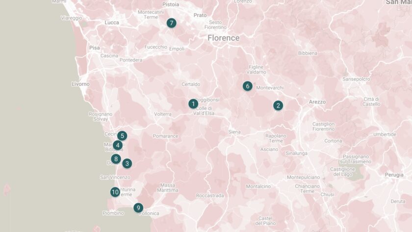 Mooiste campings in Toscane in Italië op de kaart