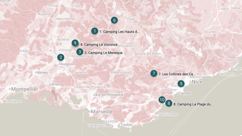 Mooiste campings in de Provence op de kaart