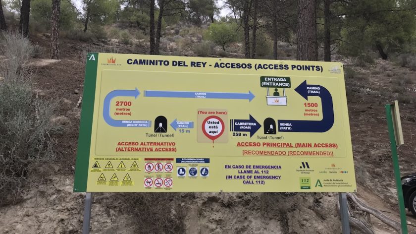 Wandelroute Caminito del Rey in Ardales route bord bij het startpunt