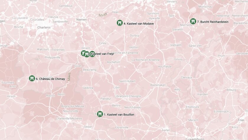 Mooiste kastelen in de Belgische Ardennen op de kaart