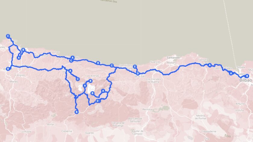 Rondreis Noord-Spanje en Picos de Europa - reisroute van 1 week op de kaart